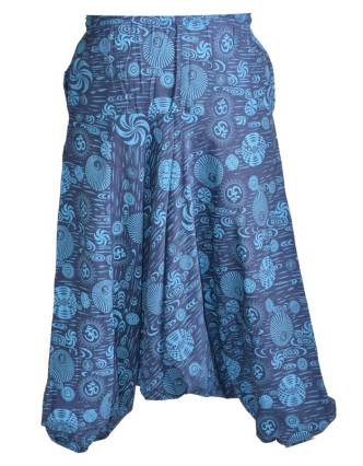Unisex modré turecké nohavice s potlačou, vrecká