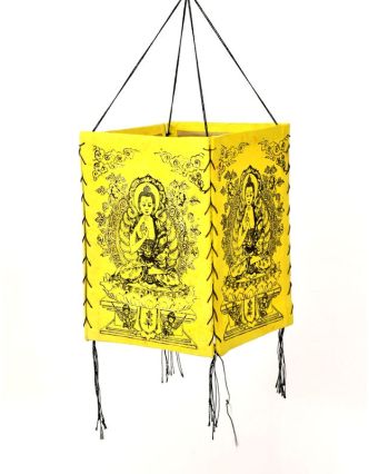 Tienidlo, štvorboké žlté sa zlato-čiernou potlačou Budhu, 18x25cm