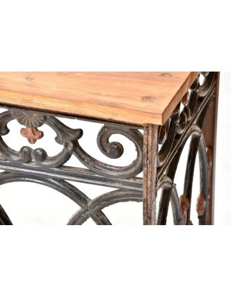 Konzolový stolík z liatiny a teakového dreva, 175x45x83cm