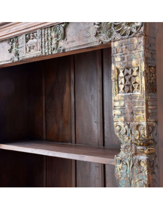 Knižnica z teakového a mangového dreva ručne vyrezávaná, 130x46x213cm