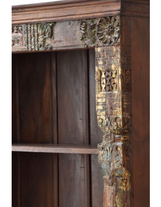 Knižnica z teakového a mangového dreva ručne vyrezávaná, 130x46x213cm