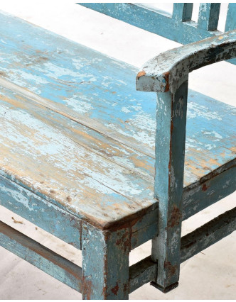 Stará lavička z teakového dreva zdobená keramickými dlaždicami, 166x45x92cm