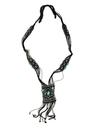 Čierny pletený náhrdelník s tyrkysovými a zlatými korálky