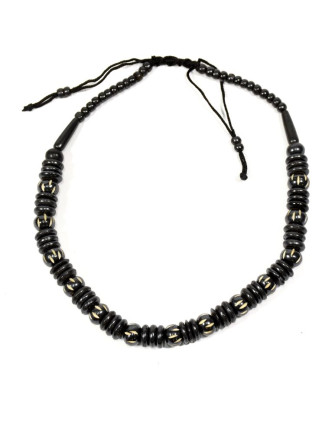 Kostený náhrdelník, čierny, na sťahovacej šnúrke