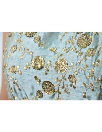 Luxusné indické šaty "Anarkali", modro strieborné, zlaté fltre, šál