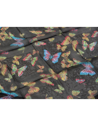 Hodvábna šatka s motívom motýľov, čierna, 170x105cm