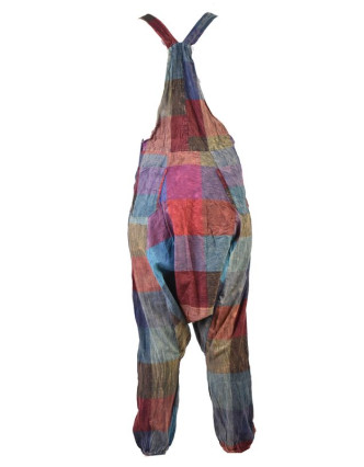 Turecké nohavice s trakmi, rozopínanie na gombíky, vrecká, patchwork dizajn