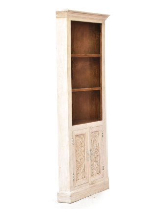 Rohová knižnica z mangového dreva, ručné rezby, 76x44x185cm