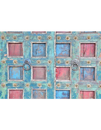 Antik dvere s rámom z Gujarati, teakové drevo, maľované, 150x24x218cm