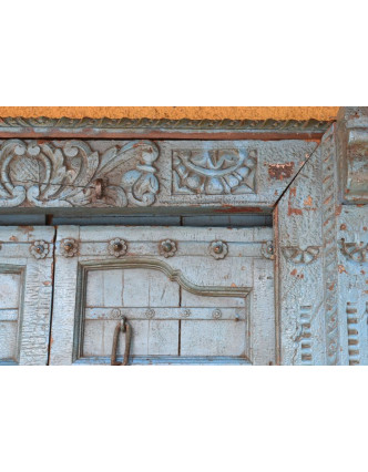 Antik dvere s rámom z Gujarati, teakové drevo, maľované, 155x28x220cm
