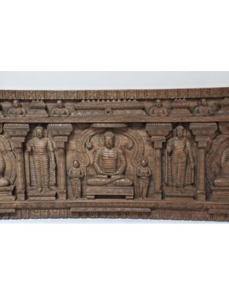 Vyrezávaný panel 5 Budhov, antik, 228x8x68cm