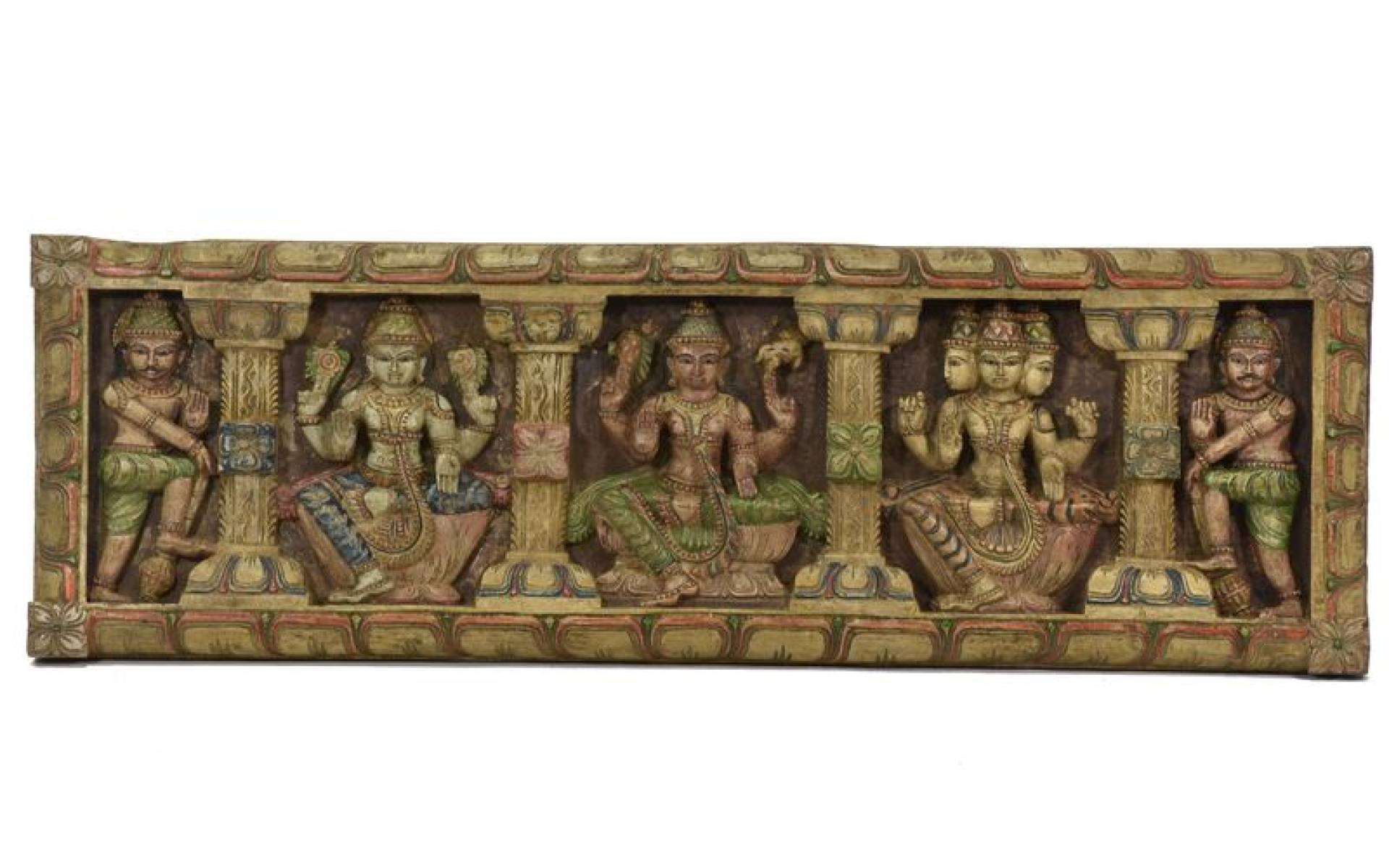 Vyrezávaný panel Shiva, maľovaný, 92x29x4cm