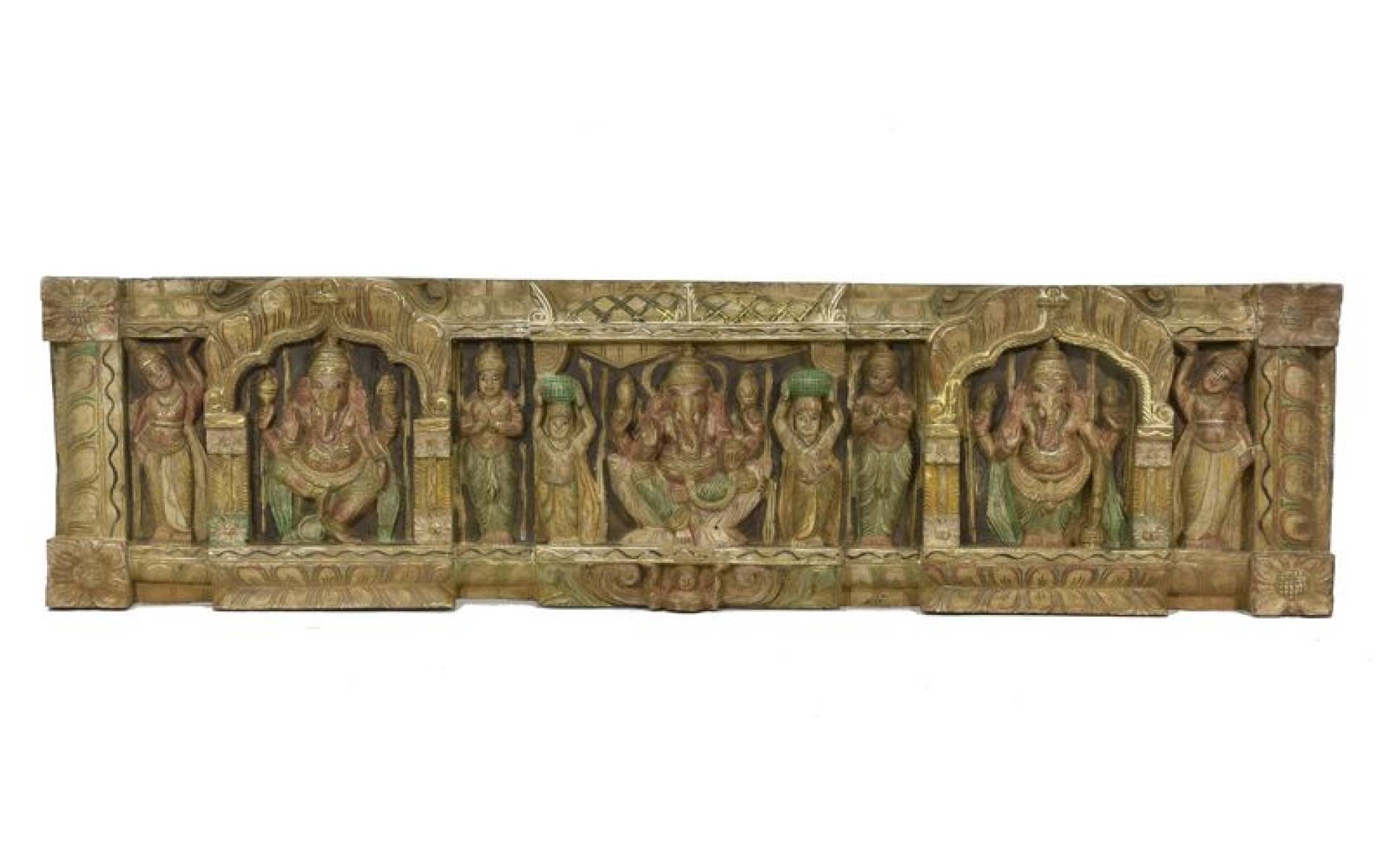 Vyrezávaný panel Ganesh, maľovaný, 123x32x5cm