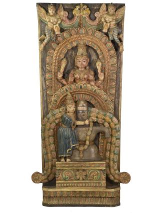 Vyrezávaný antik panel Shiva a Parvati, 66x14x133cm