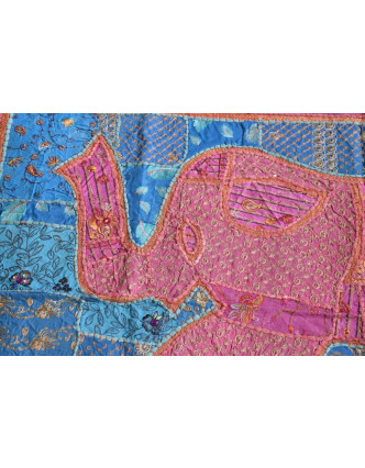 Unikátny patchworková tapisérie z Rajastan, ručné práce, 103x156cm