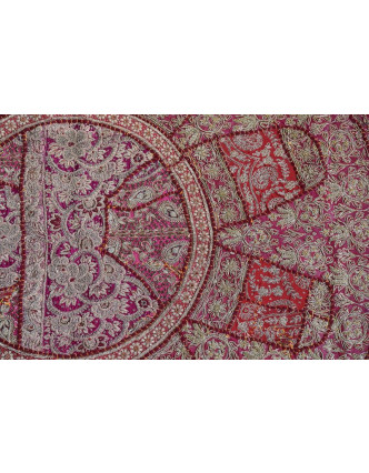 Unikátna tapiséria z Rajastanu, vínová, ručné zlaté vyšívanie, 108x157cm
