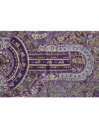 Unikátna tapiséria z Rajastanu, fialová, ručné zlaté vyšívanie, 108x157cm