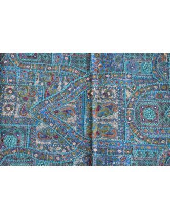 Unikátny tapisérie z Rajastan, tyrkysová, ručné yšívání, 67x129cm