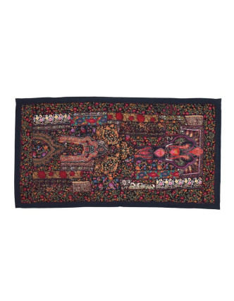 Unikátny tapisérie z Rajastan, čierna, ručné vyšívanie, 67x129cm