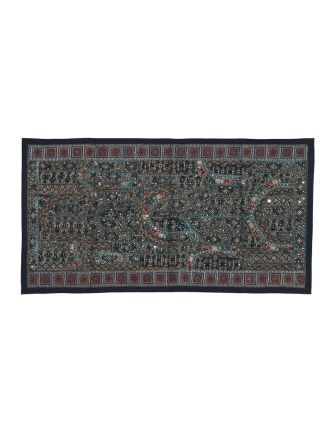 Unikátny tapisérie z Rajastan, smaragdovo zelená, ručné vyšívanie, 67x129cm