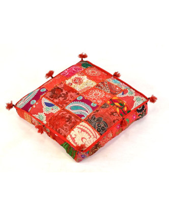 Meditačné vankúš, ručne vyšívaný patchwork, štvorec, 42x42x10cm