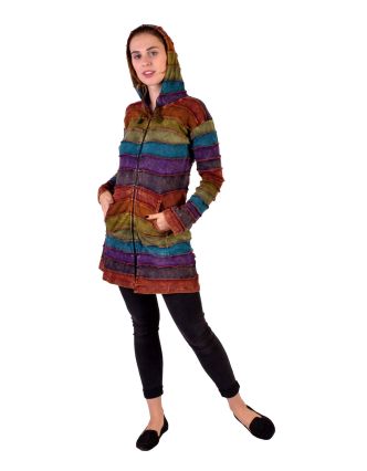 Predĺžená farebná mikina s kapucňou, stone wash a rainbow design zips, vrecká