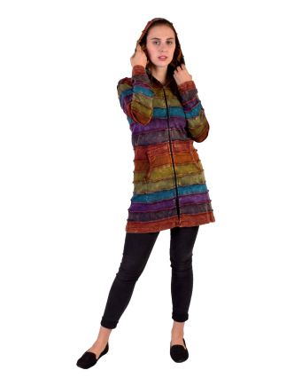 Predĺžená multifarebná mikina s kapucňou, rainbow design zips, vrecká