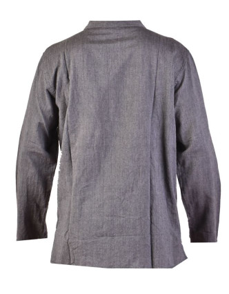 Šedivá pánska košeľa-kurta s dlhým rukávom a kapsičkou, mäkčené prevedenie