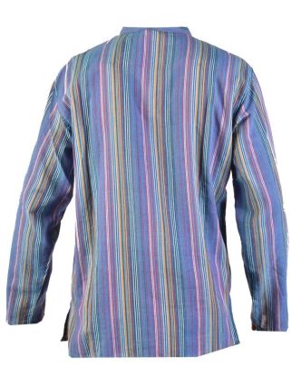Pruhovaná pánska košeľa-kurta s dlhým rukávom a kapsičkou, tyrkysová