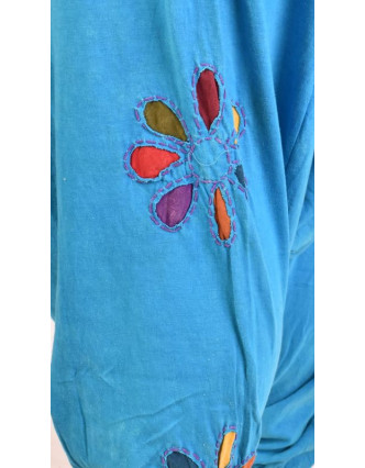 Tyrkysové turecké nohavice s farebnými kvetmi, výšivka, bobbin
