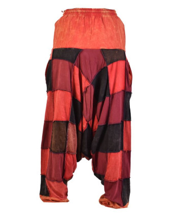 Turecké unisex nohavice, vrecká, patchwork, červené odtiene