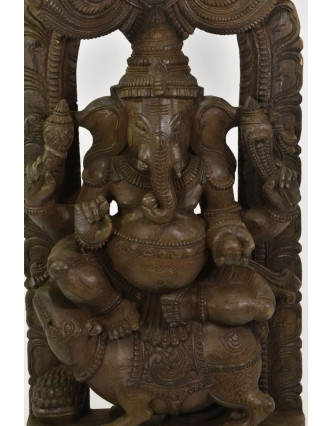 Drevená socha Ganéša z južnej Indie, rain tree wood, 44x14x93cm