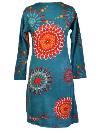Tyrkysové šaty s dlhým rukávom, Flower Mandala potlač