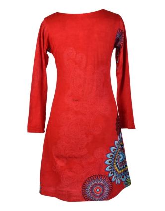 Červené šaty s dlhým rukávom, mandala potlač