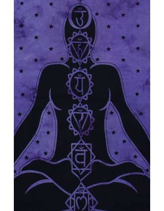 Prikrývka s tlačou, čakry Yoga, fialová batika, 200x134cm