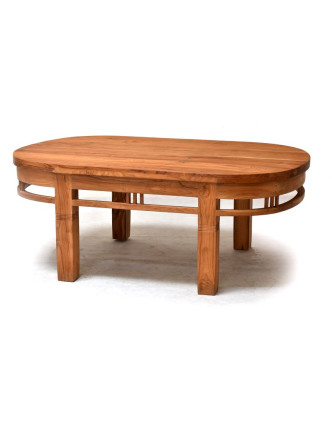Stôl, oválny, antik teak, hranaté nohy, 130x80x55cm