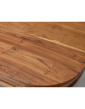 Stôl, oválny, antik teak, hranaté nohy, 130x80x55cm