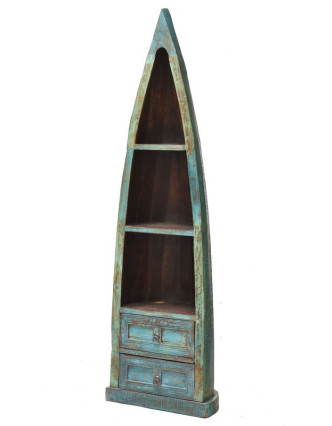 Knižnica z mangového dreva, v tvare lode, 55x35x190cm