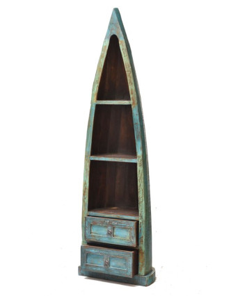 Knižnica z mangového dreva, v tvare lode, 55x35x190cm