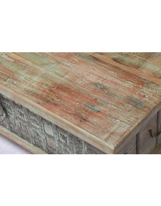 Truhla z teakového dreva, železné kovania, zelená patina, 120x62x46cm