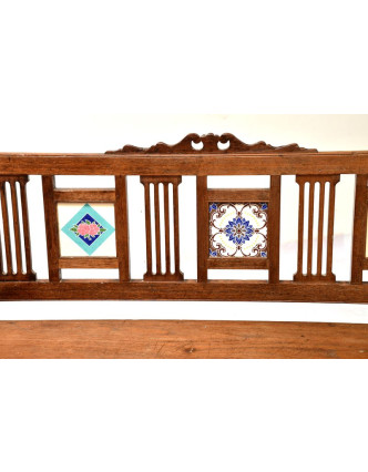 Lavička z teakového dreva zdobená keramickými dlaždicami, 141x60x83cm