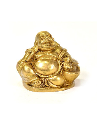 Smejúci sa Buddha, mosadzná soška, zlatá úprava, 4cm