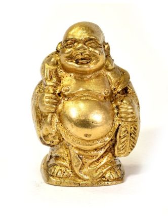 Smejúci sa Buddha, mosadzná soška, zlatá úprava, 4cm