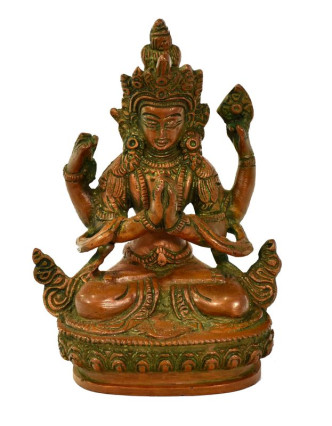 Avalokitéšvara, mosadzná soška, medená patina, 10x7x14cm
