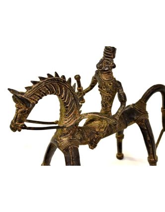 Jazdec na koni, mosadzná soška, tribal art, 23x9x20cm