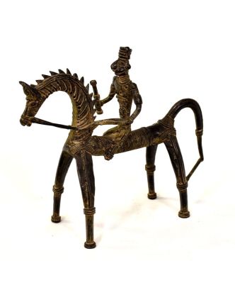 Jazdec na koni, mosadzná soška, tribal art, 23x9x20cm