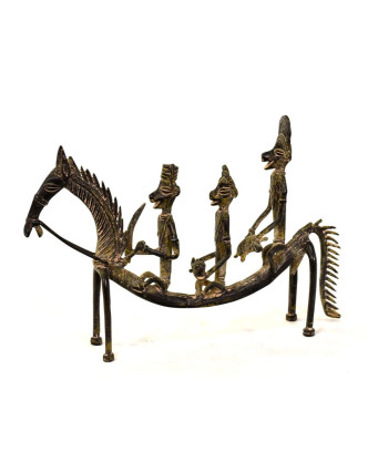 Ježkovia na koni, mosadzná soška, tribal art, 31x6x20cm