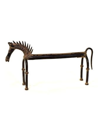 Kôň, mosadzná soška, tribal art, 34x6x17cm