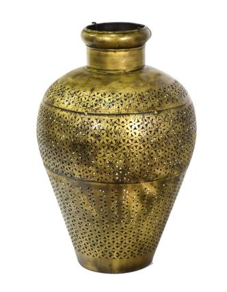 Svetelná váza, kovová, ručne tepaná, mosadzná patina, 40x40x60cm
