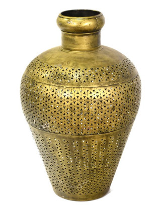 Svetelná váza, kovová, ručne tepaná, mosadzná patina, 35x35x55cm